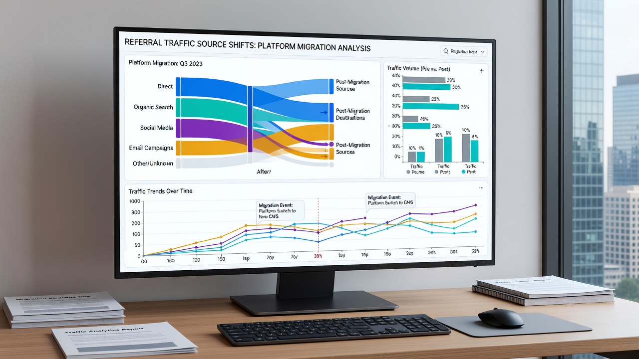 Chart illustrating referral source distribution before and after platform migration