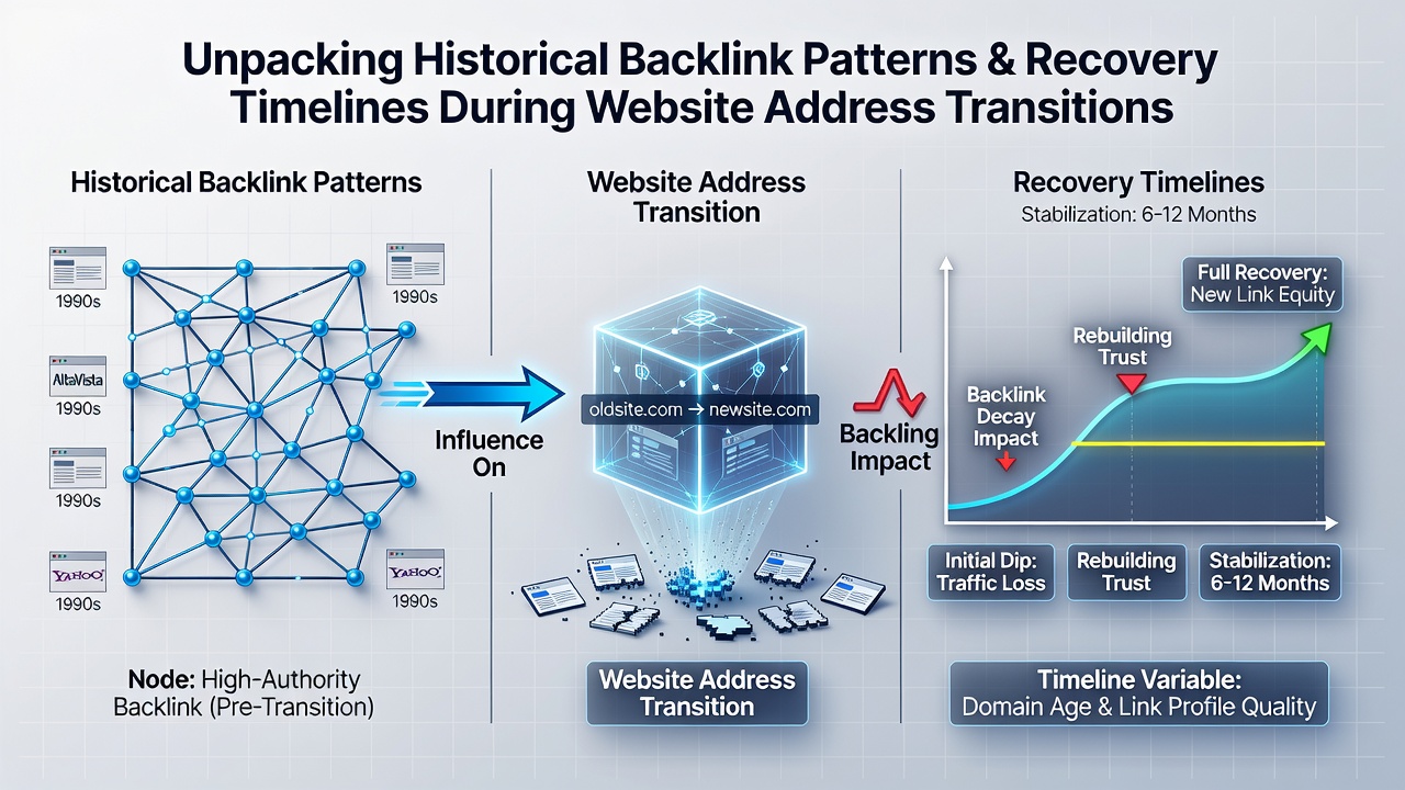 Chart illustrating recovery timeline differences for domains with varied historical backlink patterns post-migration